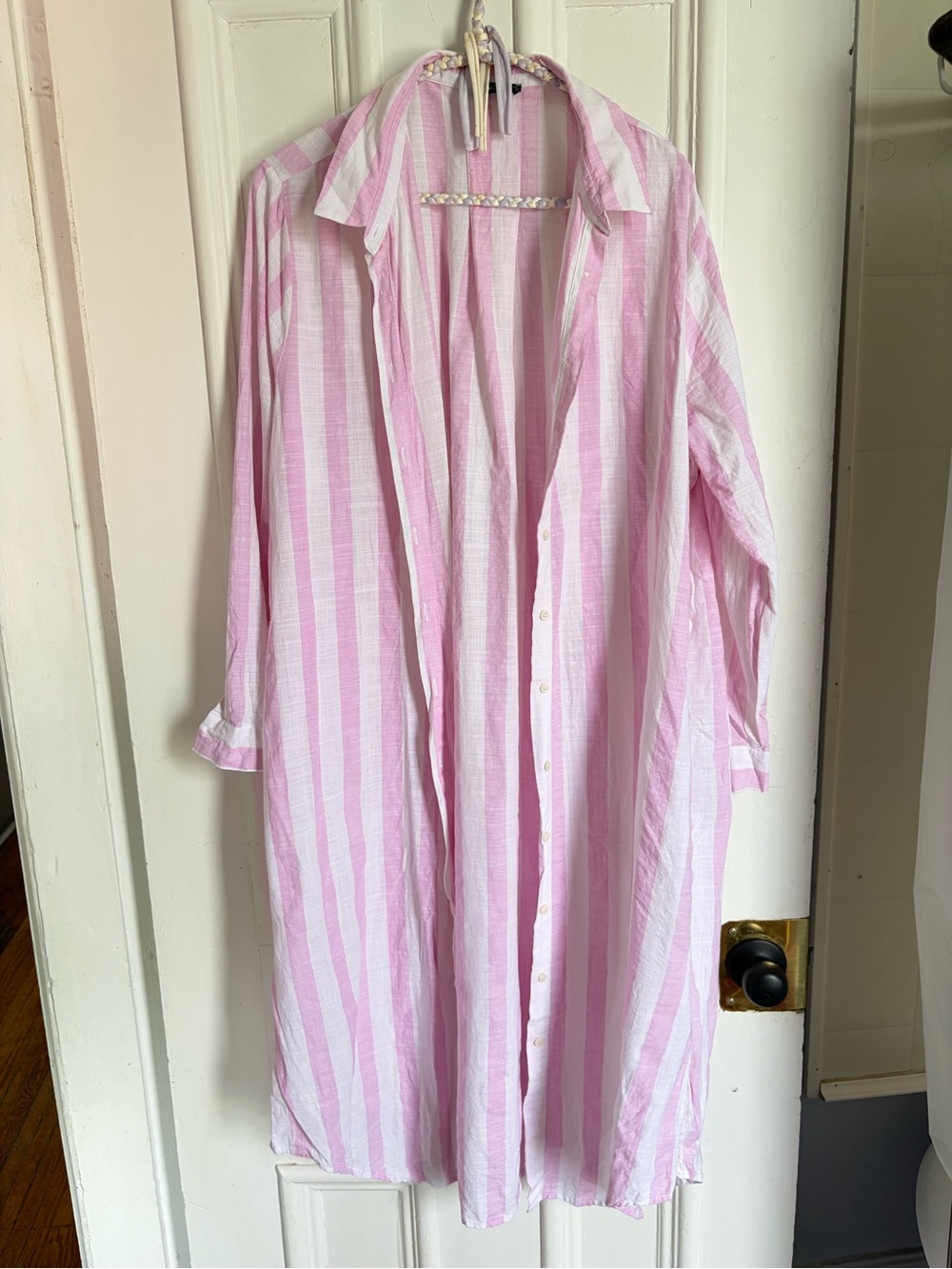 BNWOT 100% Cotton Lightweight Pink & White Striped Button-Front Shirt Dress